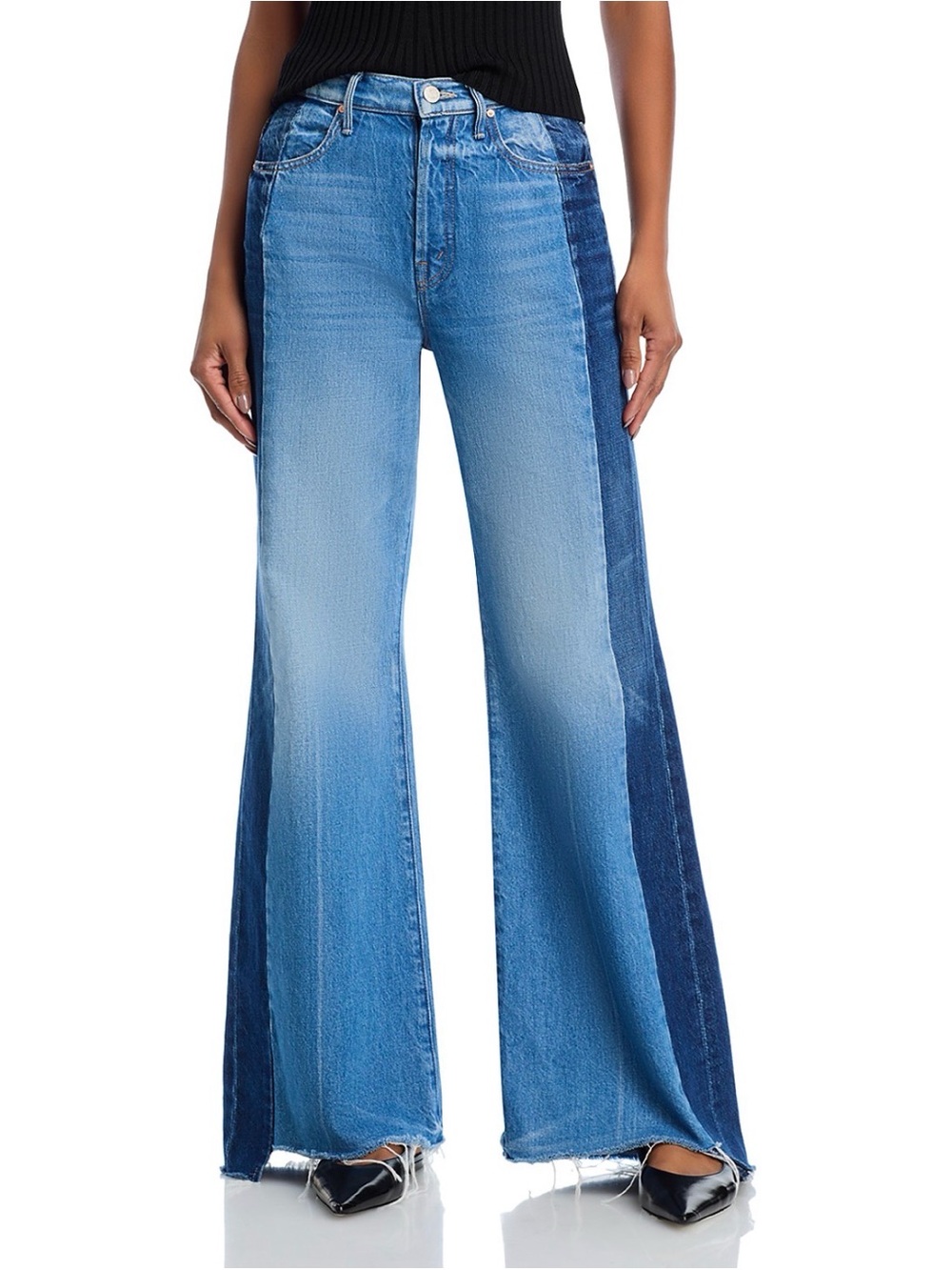 MOTHER the Tuxedo sidestepper sneak fray high rise wide leg jeans double stacked